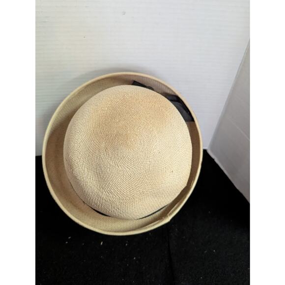 Imported Genuine Panama straw Vintage ladies HAT 40\'s 50\'s Breton roller ribbon